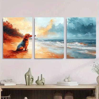 3pcs Dachshund Dog on Beach Nature Metal Print Ready to Hang Art