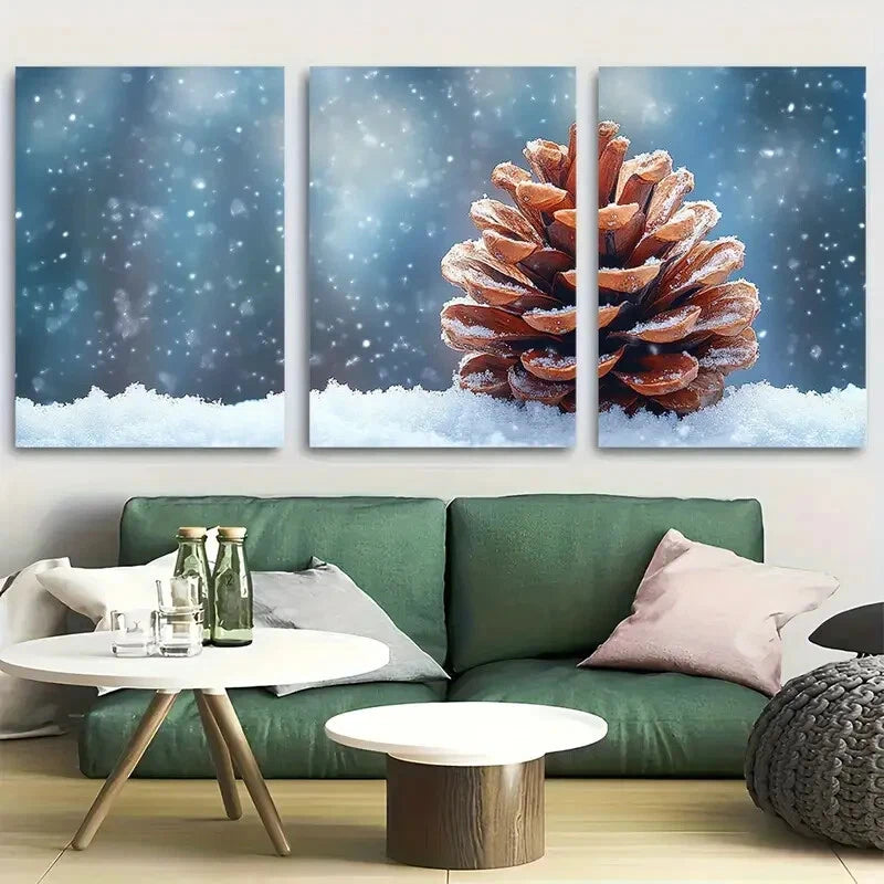 3pcs Rustic Pine Cone Winter Metal Print Ready to Hang Art