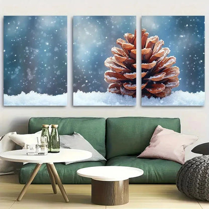 3pcs Rustic Pine Cone Winter Metal Print Ready to Hang Art