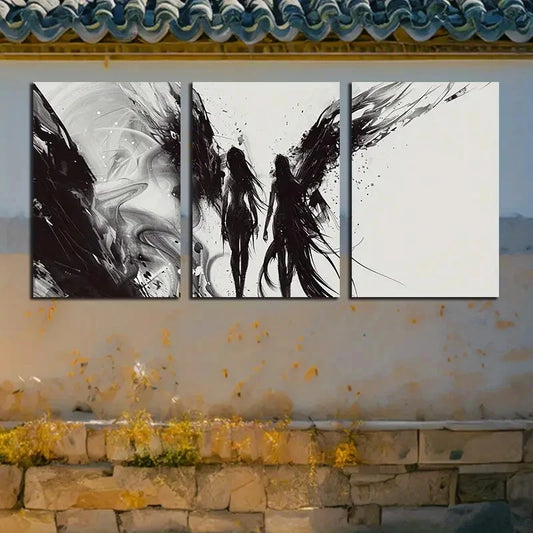 3pcs Modern Black and White Women Abstract Design Metal Print Ready to Hang Art