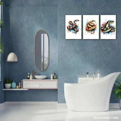 3pcs Snake Watercolor Splash Art Vibrant Colors Metal Print Ready to Hang Art