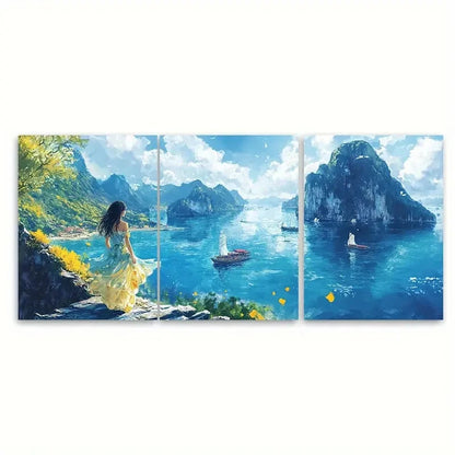 3pcs Featuring Lush Greenery Majestic Mountains Metal Print Ready to Hang Art