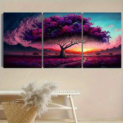 3pcs Dreamy Purple Tree at Dusk Wall Art Set Canvas Framed 50x70cm - High Quality Print 100% Australian Made Wall Canvas Ready to Hang