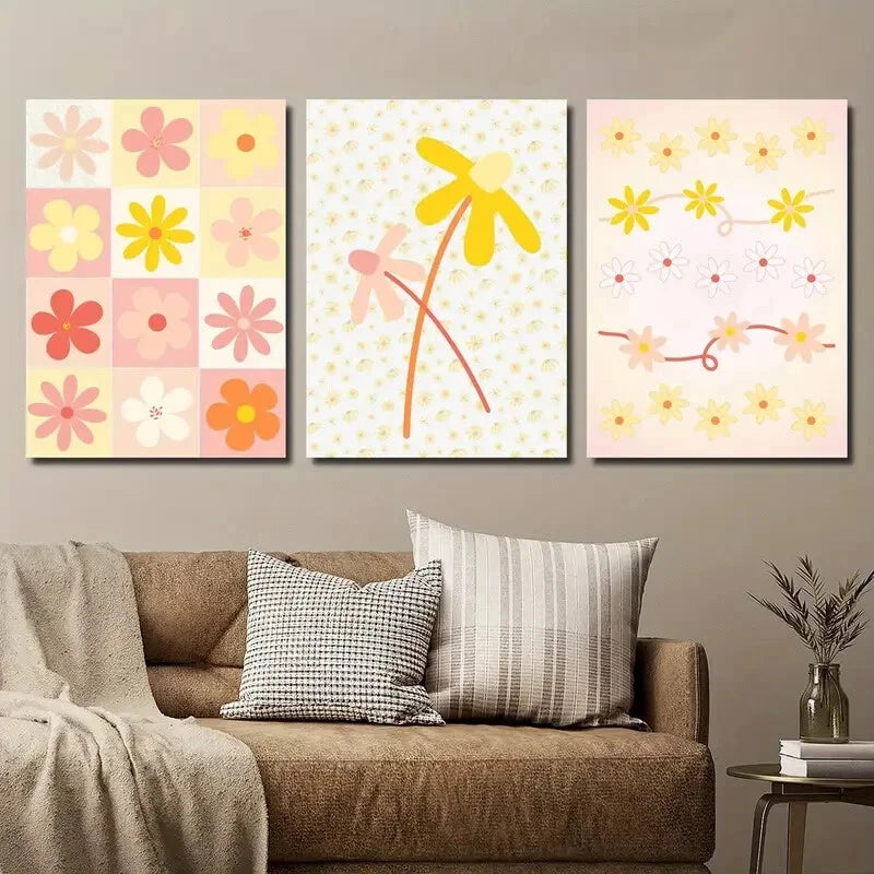 3pcs Daisy Floral Metal Colorful Botanical Flower Print Ready to Hang Art