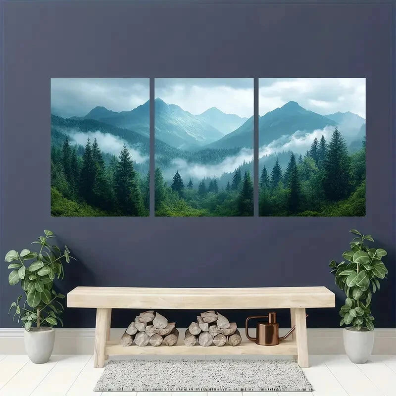 3pcs Mountain Landscape Vintage Photography Metal Print Ready to Hang Art