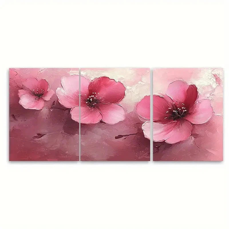 3pcs Elegant Pink Floral Abstract Design Wall Art Set Canvas Framed 60x90cm - High Quality Print 100% Australian Made Wall Canvas Ready to Hang