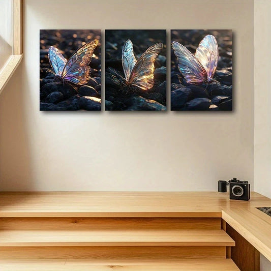 3pcs Beautiful Butterfly Vibrant Colour Metal Print Ready to Hang Art