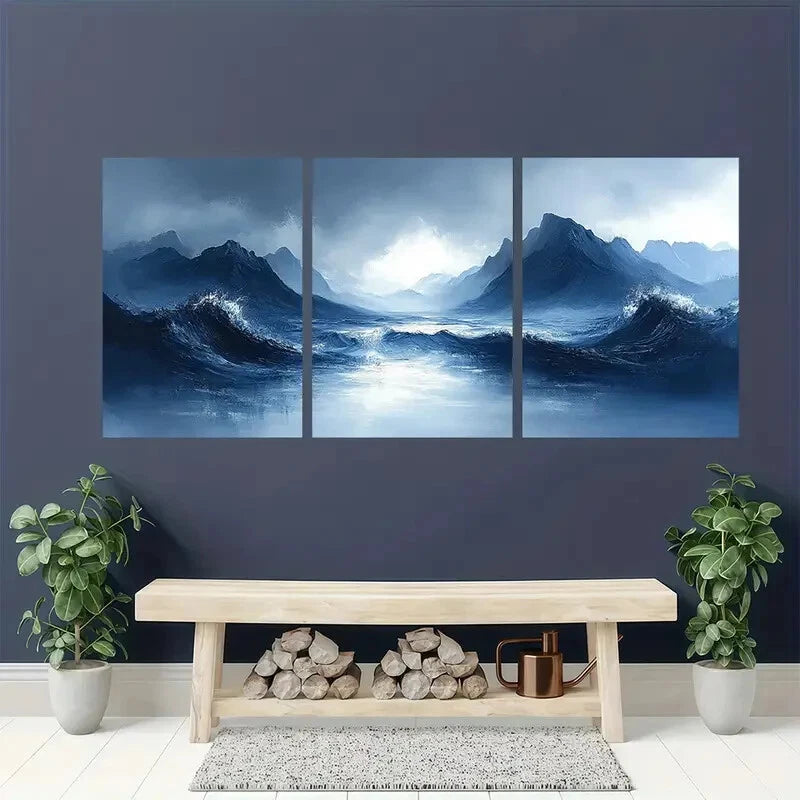3pcs Mountain and Ocean Abstract Landscape Metal Print Ready to Hang Art