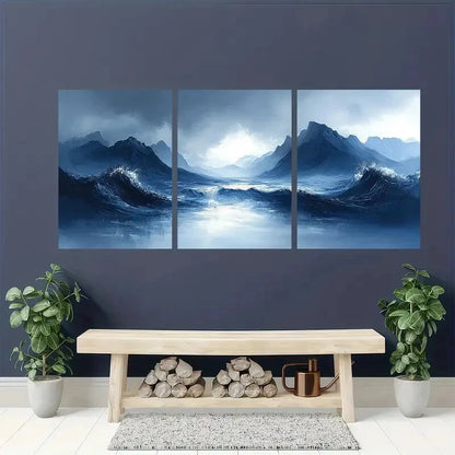 3pcs Mountain and Ocean Abstract Landscape Metal Print Ready to Hang Art