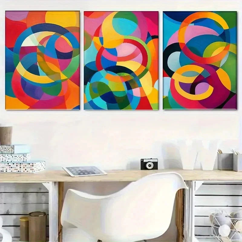 3pcs Colorful Abstract Circle Vibrant Geometric Metal Print Ready to Hang Art