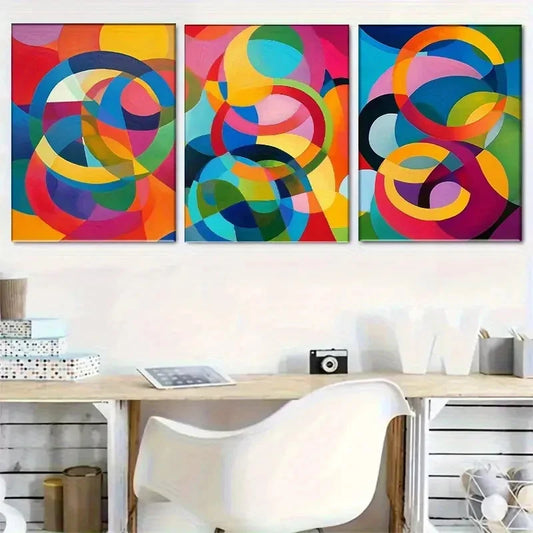 3pcs Colorful Abstract Circle Vibrant Geometric Metal Print Ready to Hang Art
