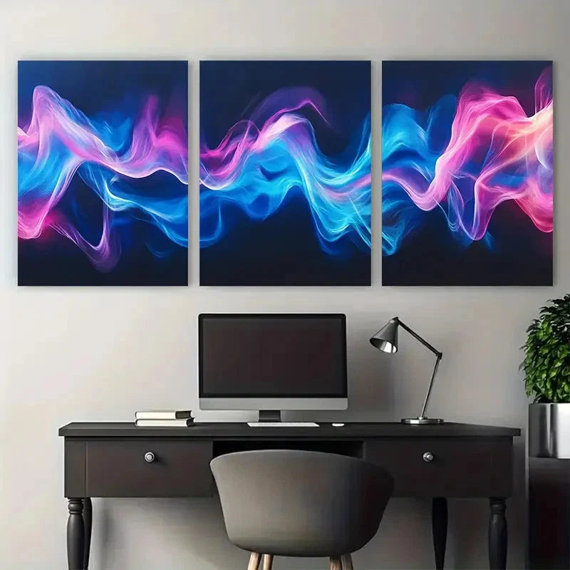 3pcs Abstract Sound Waves in Gradients Design Wall Art Set Canvas Framed 50x70cm - High Quality Print 100% Australian Made Wall Canvas Ready to Hang