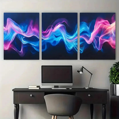 3pcs Abstract Sound Waves in Gradients Design Wall Art Set Canvas Framed 50x70cm - High Quality Print 100% Australian Made Wall Canvas Ready to Hang