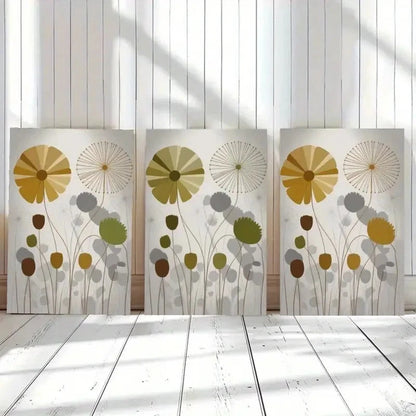 3pcs Golden Flowers Silhouette Stems Metal Print Ready to Hang Art