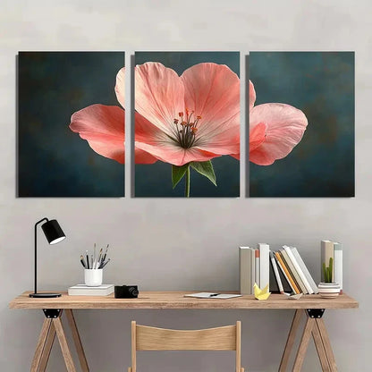3pcs Vibrant Pink Geraniums on Dark Background Metal Print Ready to Hang Art