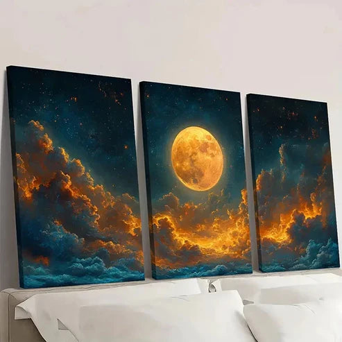 3pcs Magical Moon & Cloud MC Wall Art Set Canvas Unframed - High Quality Print 100% Australian Made Wall Canvas