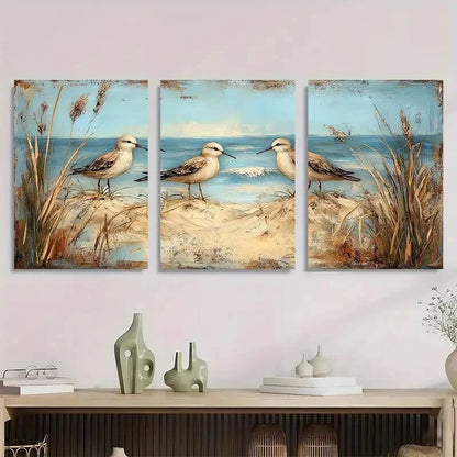 3pcs Charming Sandpiper Birds Beach Scene Metal Print Ready to Hang Art