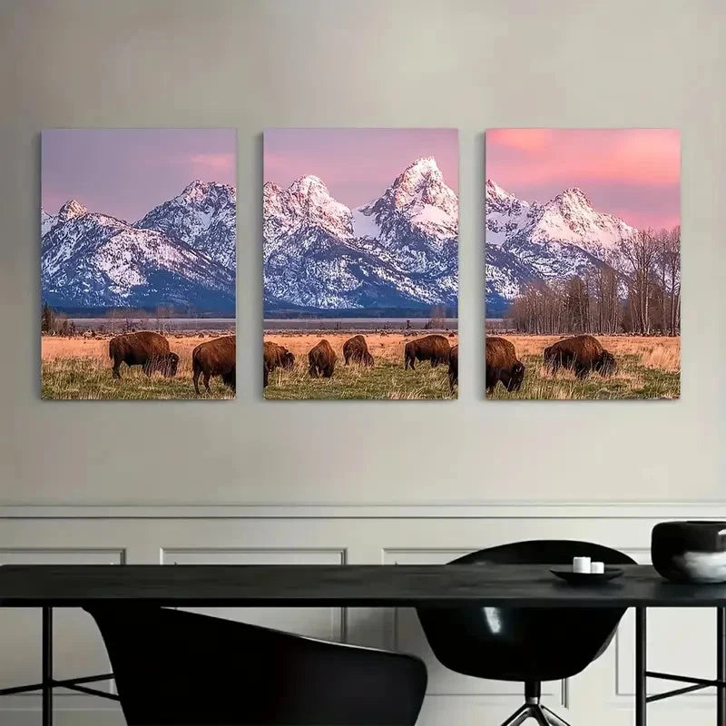 3pcs Heart Ornament on Tree Branch Metal Print Ready to Hang Art