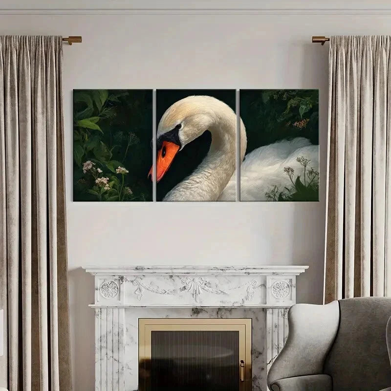 3pcs Elegant Swan White Feathers Background Nature Metal Print Ready to Hang Art