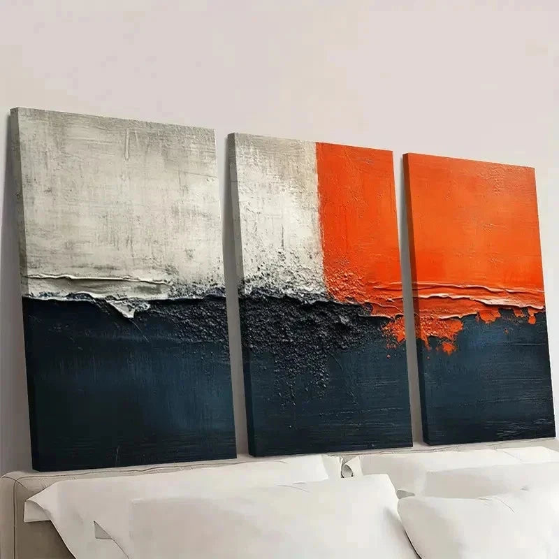 3pcs Beige & Orange Accents, Minimalist ModerNO  Wall Art Set Canvas Framed 50x70cm - High Quality Print 100% Australian Made Wall Canvas Ready to Hang