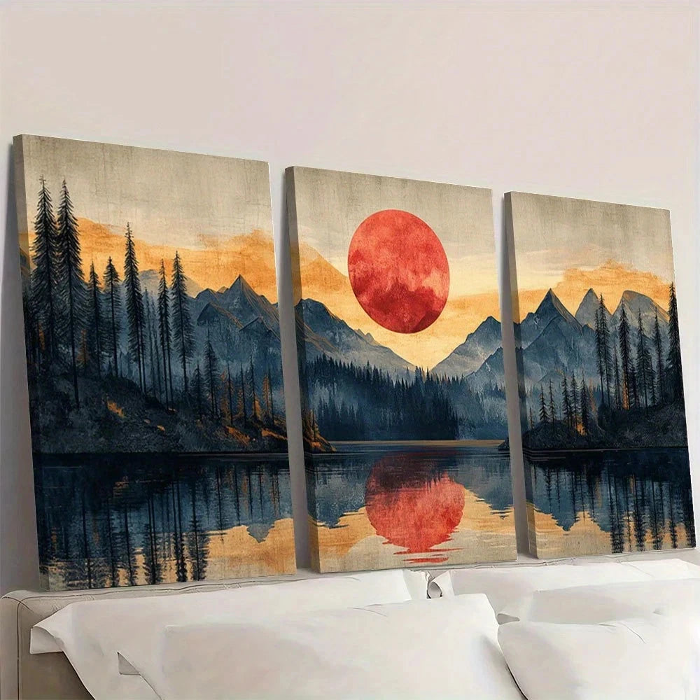 3pcs Mountain Nature Painting Wall Art Set Canvas Framed 60x90cm - High Quality Print 100% Australian Made Wall Canvas Ready to Hang