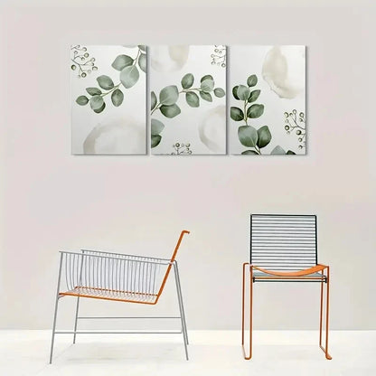 3pcs Minimalist Green Leaf Botanical Metal Print Ready to Hang Art