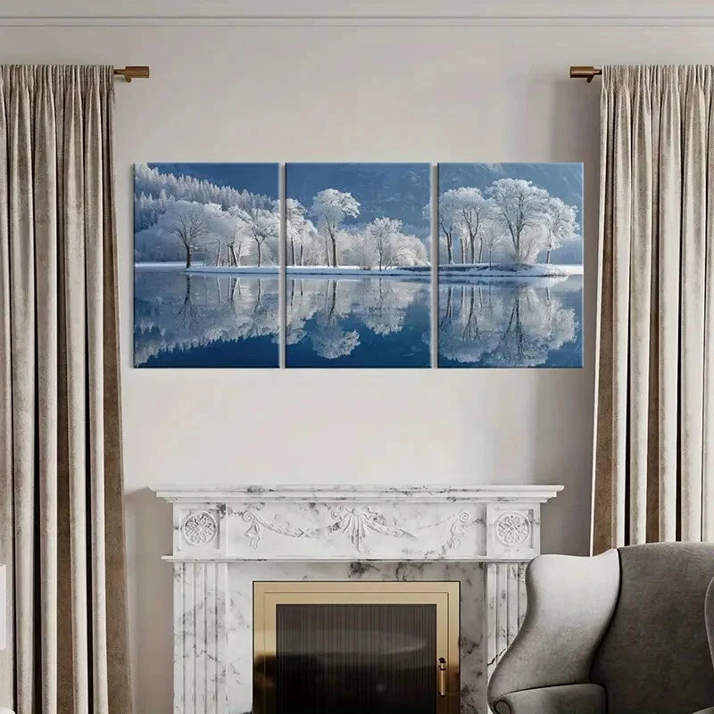 3pcs inter Wonderland Snowy Trees Landscape Metal Print Ready to Hang Art