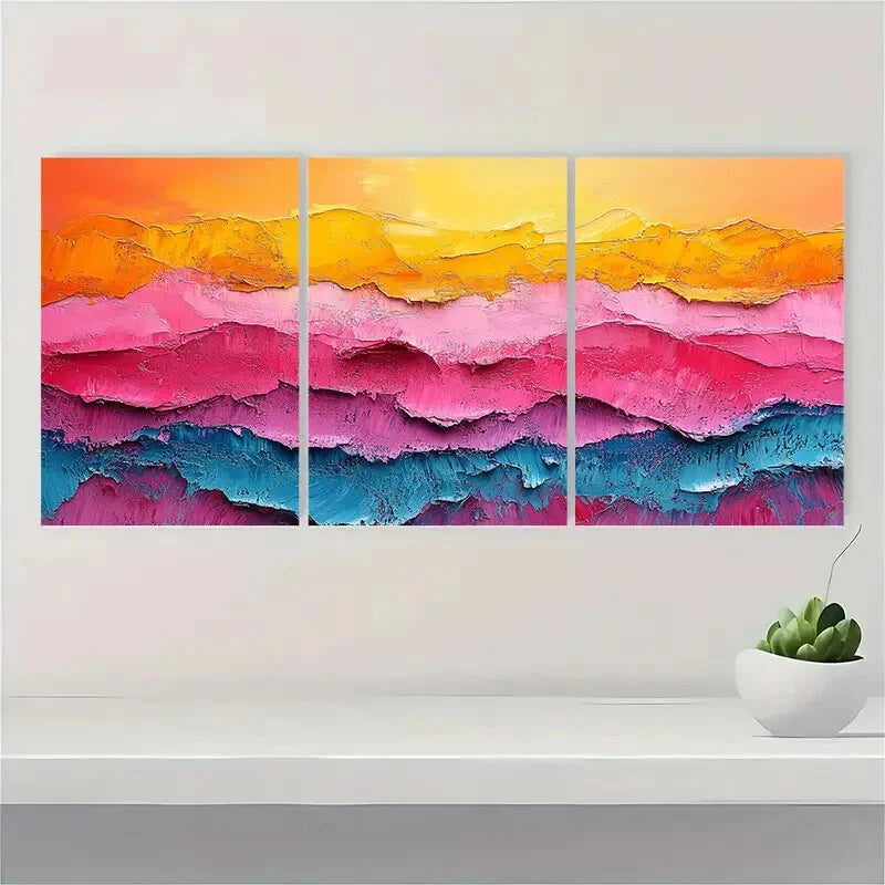 3pcs Abstract Vibrant Landscape Oil Paintings Metal Print Ready to Hang Art