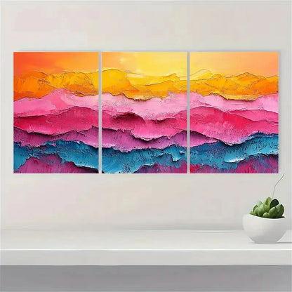 3pcs Abstract Vibrant Landscape Oil Paintings Metal Print Ready to Hang Art