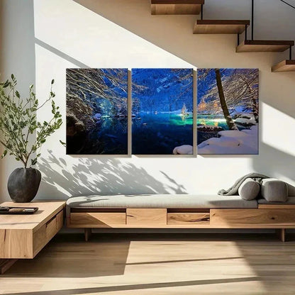 3pcs Snow Scene Nature Landscape Lake Wall Art Set Canvas Framed 40x60cm - High Quality Print 100% Australian Made Wall Canvas Ready to Hang