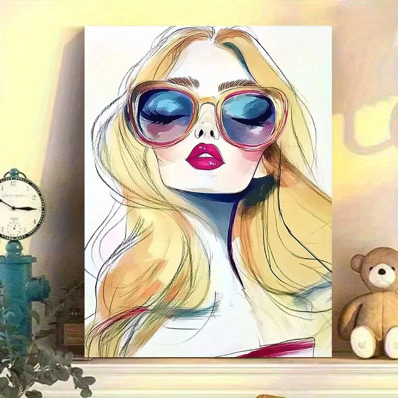 Fashion Model with Fashion Glasses Vibrant Colors 40x60cm Metal Print Ready to Hang