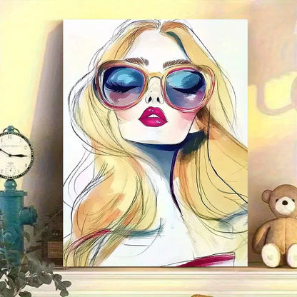 Fashion Model with Fashion Glasses Vibrant Colors 40x60cm Metal Print Ready to Hang