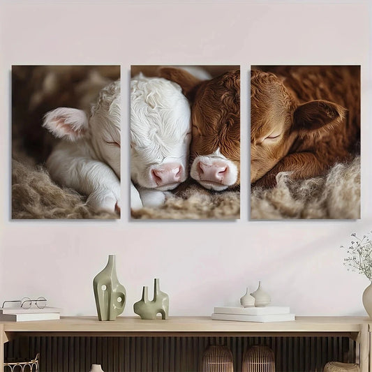 3pcs Adorable Youngsters Cow Animal Themed Metal Print Ready to Hang Art