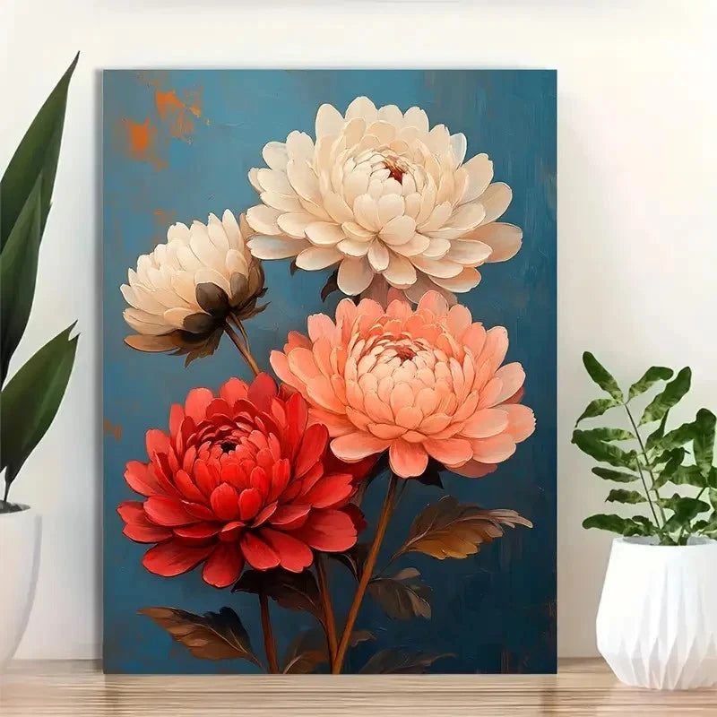 Beautiful Red Pink White Blooms Botanical  40x60cm Metal Print Ready to Hang