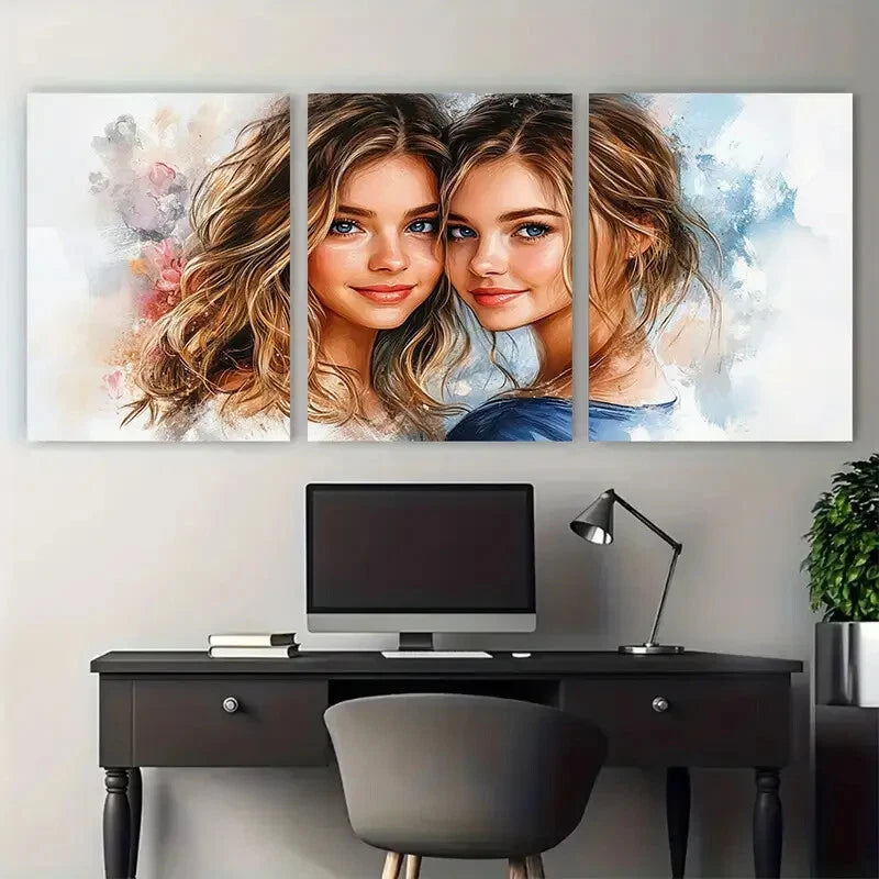 3pcs Mother Daughter Illustration Metal Print Ready to Hang Art
