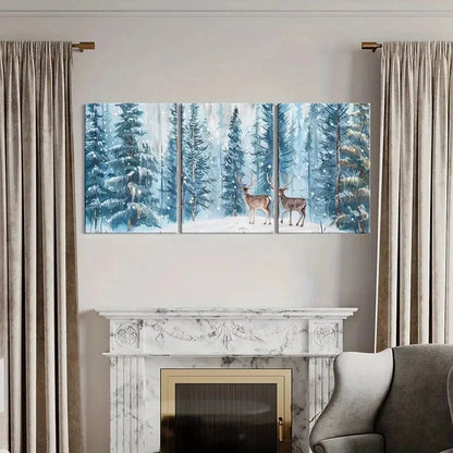 3pcs Winter Forest Deer Art Snowy Landscape Metal Print Ready to Hang Art