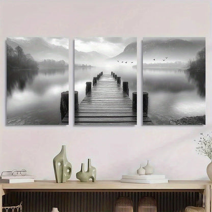 3pcs Black and White Lake Flying Birds Metal Print Ready to Hang Art