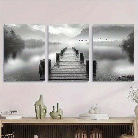 3pcs Black and White Lake Flying Birds Metal Print Ready to Hang Art
