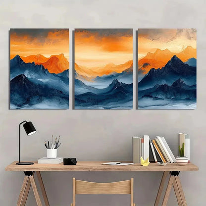 3pcs Abstract Mountain Landscape Artwork Metal Print Ready to Hang Art