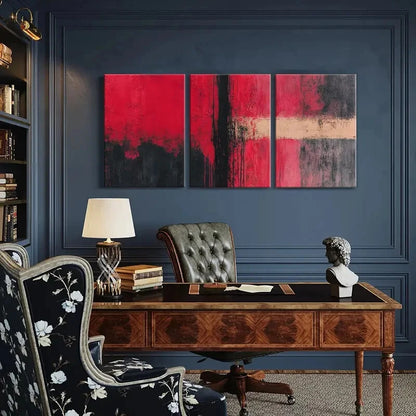 3pcs Abstract Art Red Black White Geometric Design Metal Print Ready to Hang Art