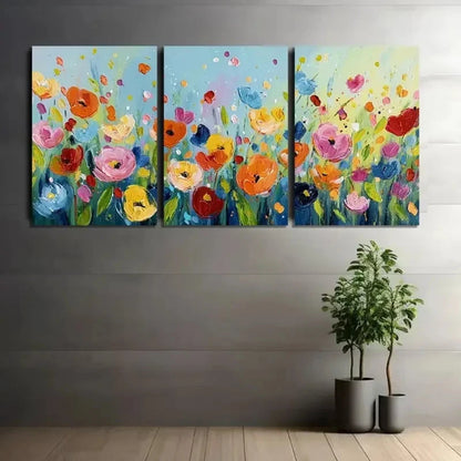 3pcs Colorful Flowers Painted with Simple Brushes Metal Print Ready to Hang Art