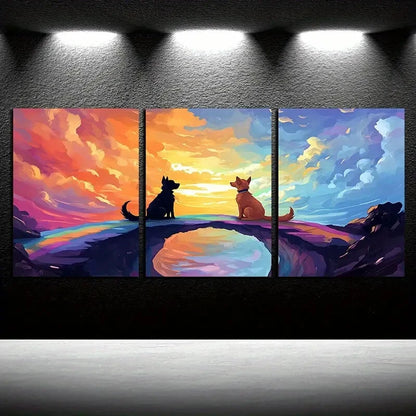 3pcs Vibrant Rainbow Bridge Dogs Design Metal Print Ready to Hang Art