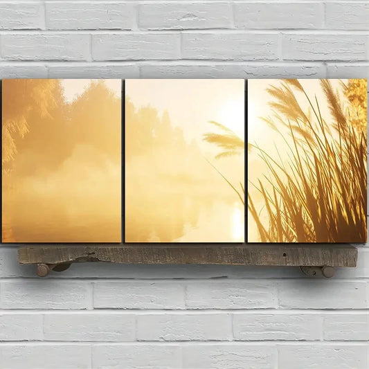 3pcs The Reeds by the Lake Scenery Metal Print Ready to Hang Art