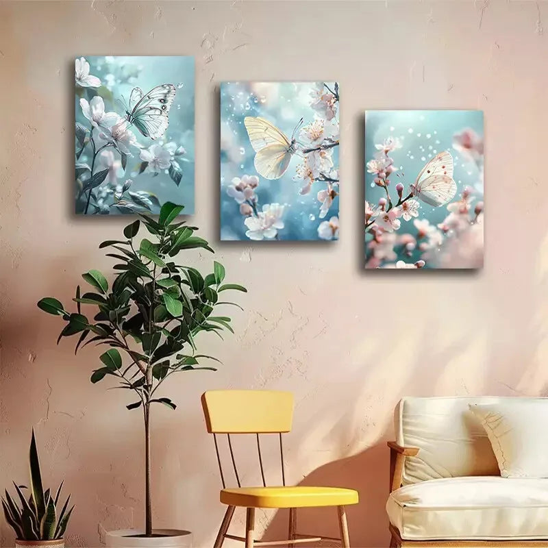 3pcs Butterfly and Floral Canvas Framed 40x60cm - High Quality Print 100% Australian Made Wall Canvas Ready to Hang