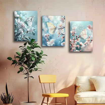 3pcs Butterfly and Floral Canvas Framed 40x60cm - High Quality Print 100% Australian Made Wall Canvas Ready to Hang