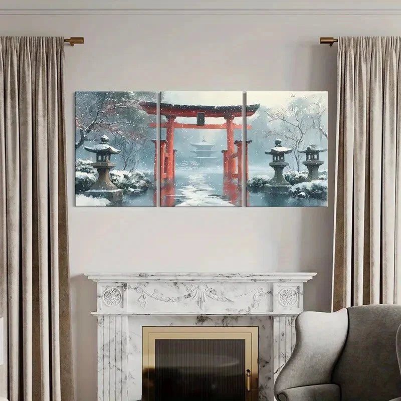 3pcs Landscape Pagoda Serene Atmosphere Metal Print Ready to Hang Art