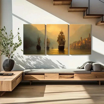 3pcs Maritime Adventure Vintage Sailing Ships Metal Print Ready to Hang Art