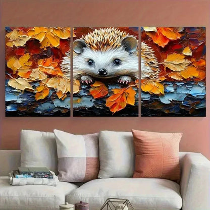 3pcs Hedgehog Impasto Portrait Cub Animals Metal Print Ready to Hang Art