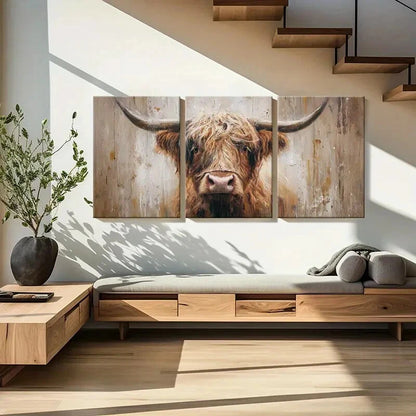 3pcs Highland Cow Art Rustic Farmhouse Painting Metal Print Ready to Hang Art