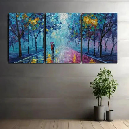 3pcs Abstract Cityscape with Golden & Teal Accents Metal Print Ready to Hang Art